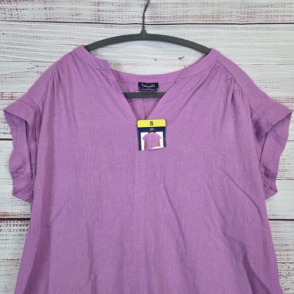 Splendid Shirt Womens Small Purple Linen Blend Short Sleeve High Low Hem Top NWT - Picture 3 of 10